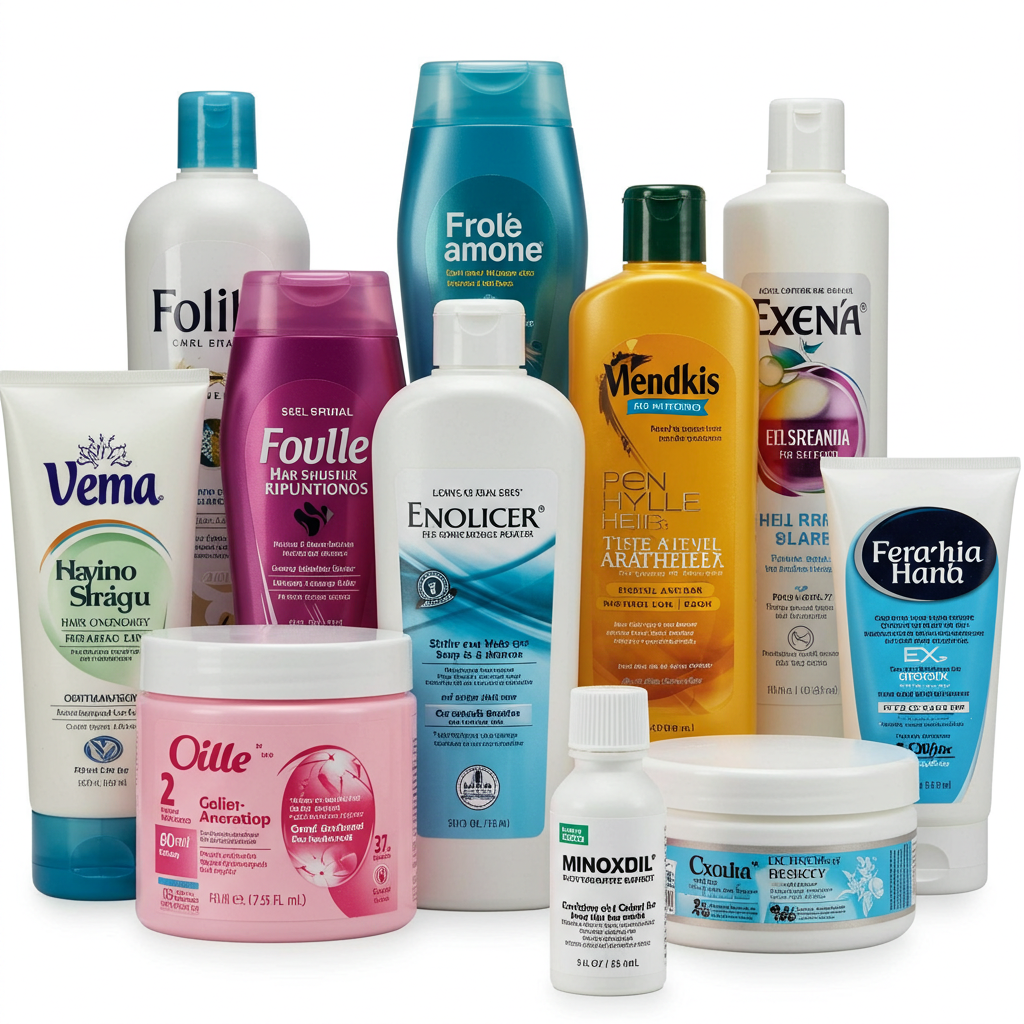 [Side-by-side comparison of expensive hair products next to a simple minoxidil bottle]