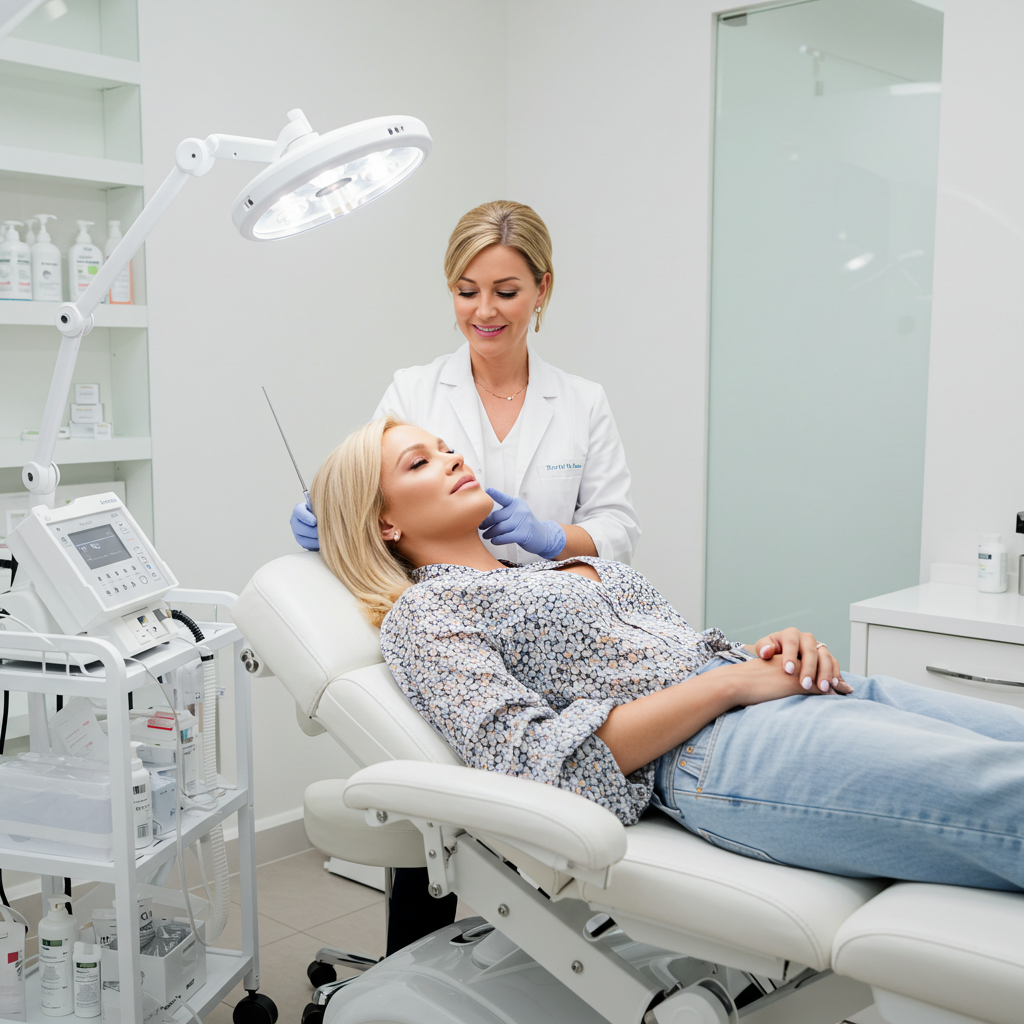 A celebrity in a clinic receiving a PRP treatment, with a doctor injecting their scalp.
