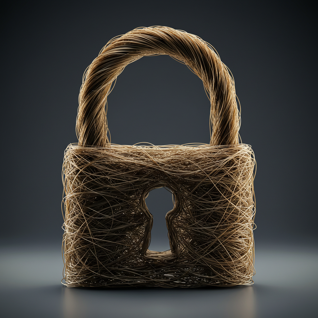 
A symbolic image of a padlock made out of a single hair strand