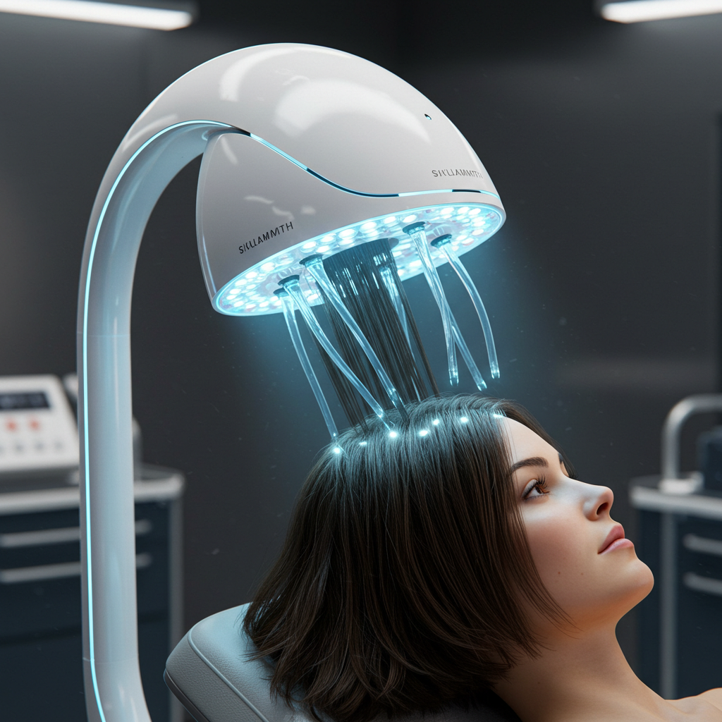 Concept illustration of a futuristic hair growth treatment device